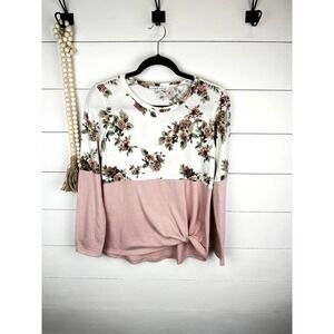Pre-Loved half Floral/ half pale pink long sleeve top SML